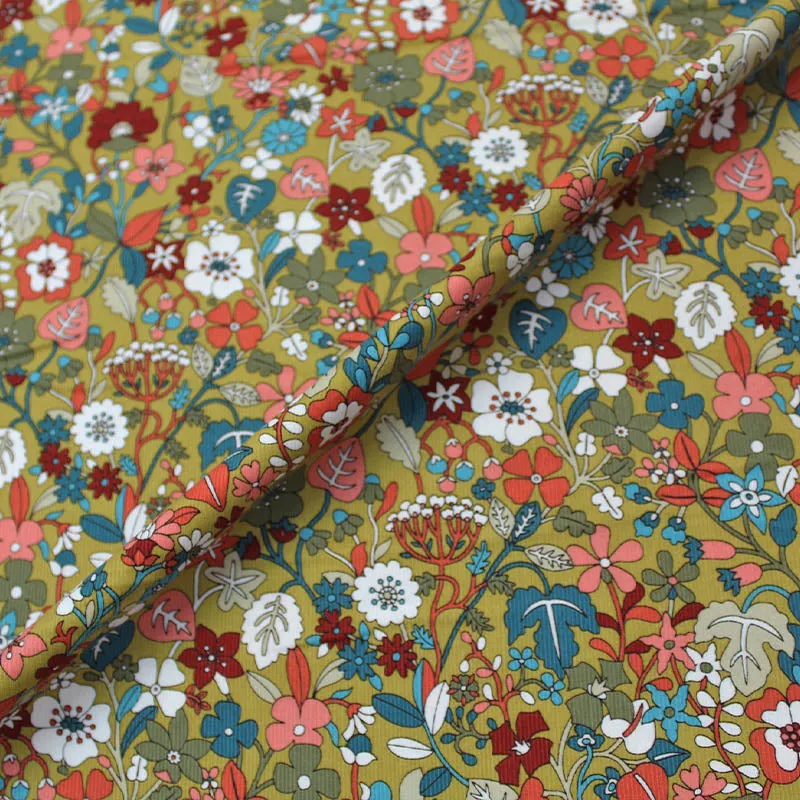 125CM REMNANT Floral Dressmaking Needlecord - Chartreuse - Construction