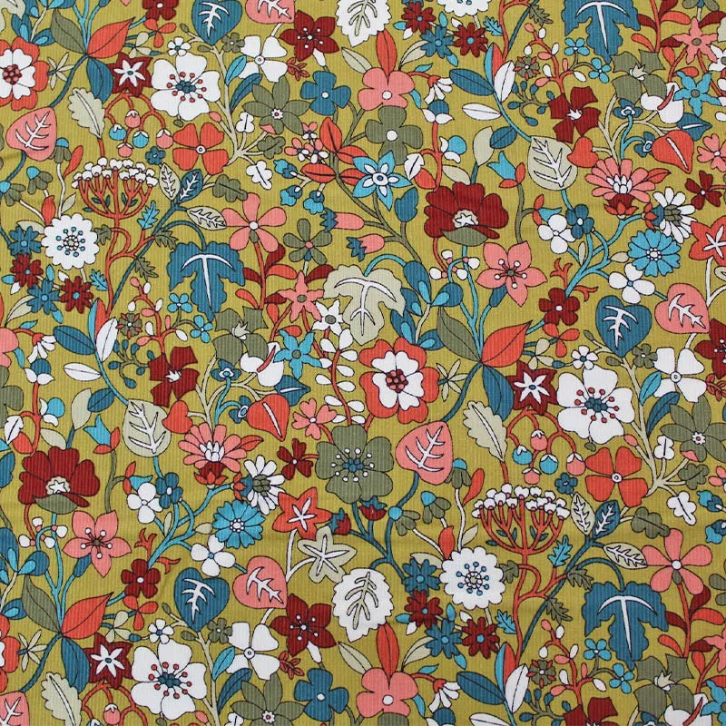 125CM REMNANT Floral Dressmaking Needlecord - Chartreuse - Construction