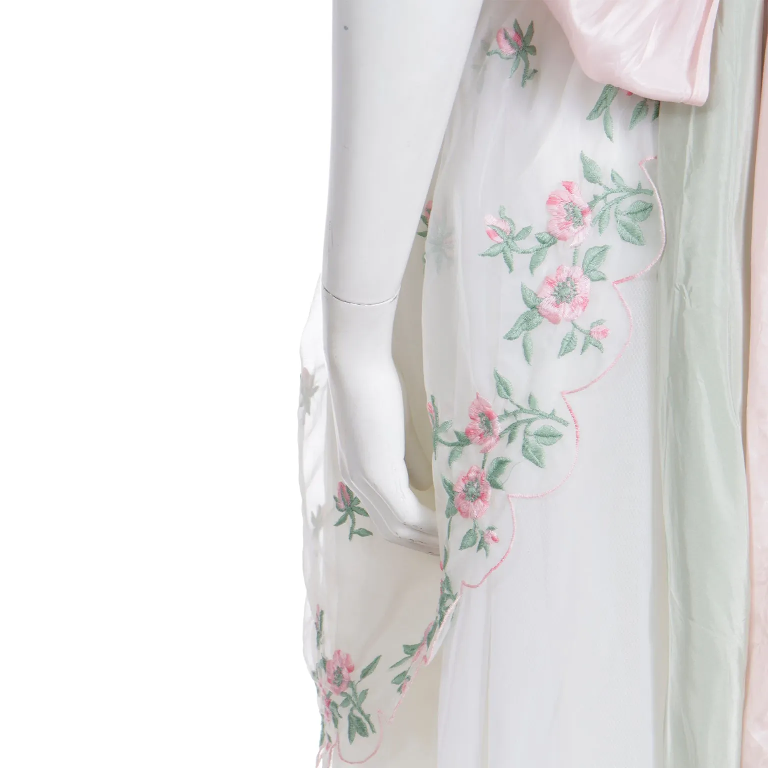 1950s Emma Domb White Party Dress w Pink Roses & green Leaves