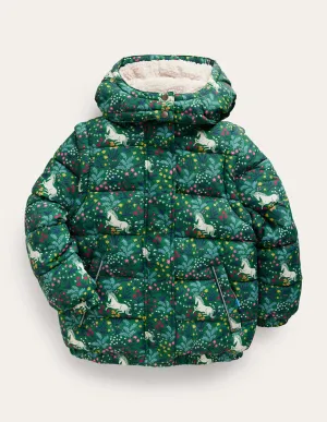 2-in-1 Padded Coat-Deep Green Unicorn Meadow