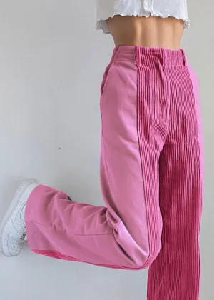 2023 New Pink High Waist Slim Fit Corduroy Straight Casual  Pants LY3892