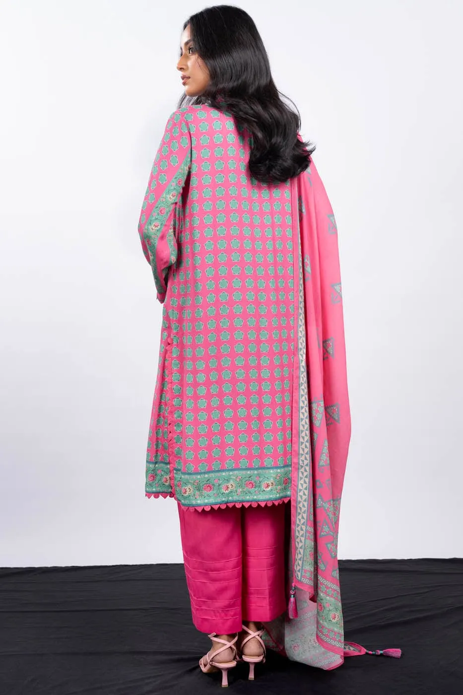 3 Pc Printed Corduroy Suit With Viscose Dupatta