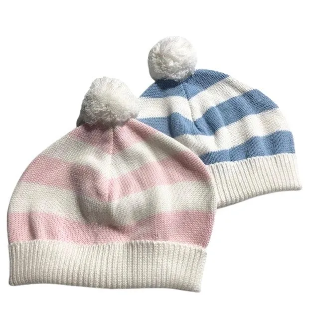 A Soft Idea Cotton Baby Hat with Stripes & Pompons