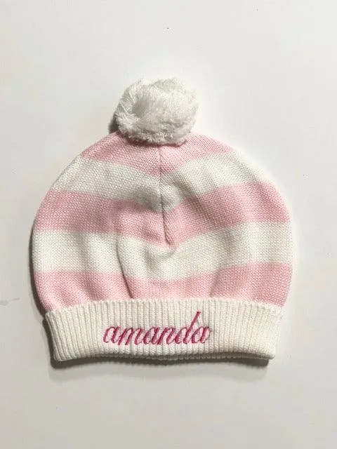 A Soft Idea Cotton Baby Hat with Stripes & Pompons