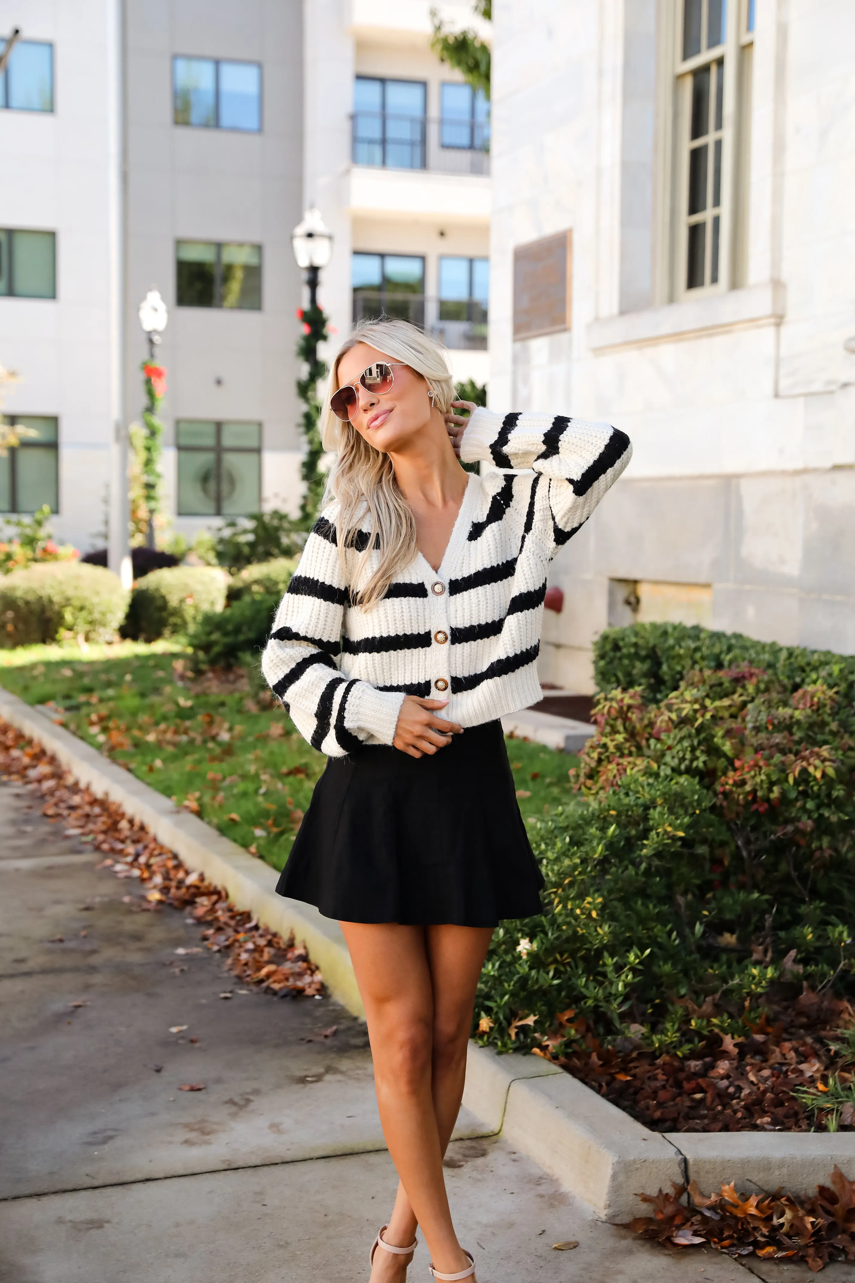 Adored Stunner Cream Striped Sweater Cardigan