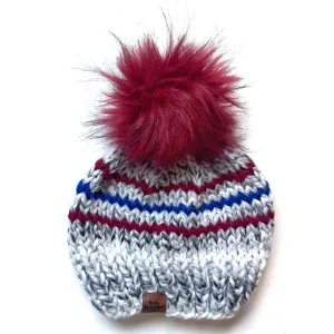 Adult Stripe Knit Pom Hat | Red   Blue