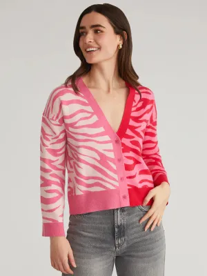 AME Nicole Colorblock Zebra Print Cardigan