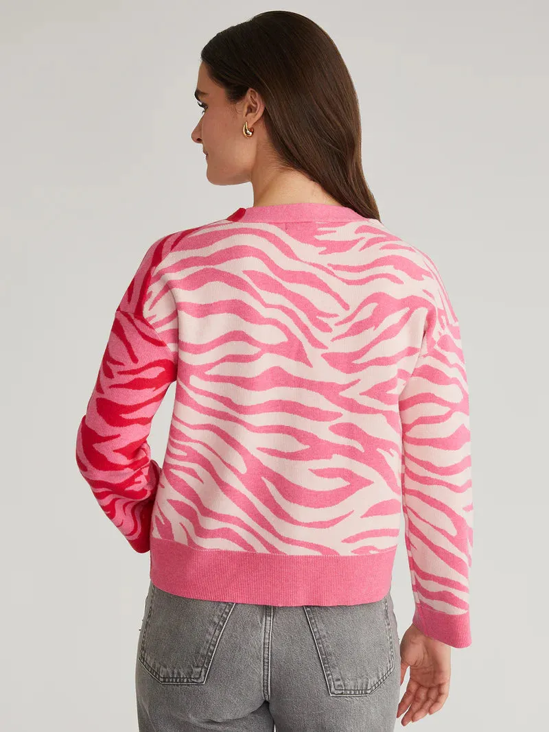 AME Nicole Colorblock Zebra Print Cardigan