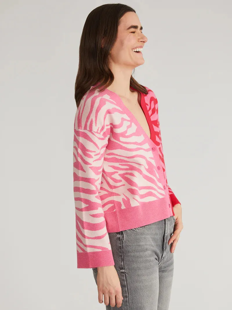 AME Nicole Colorblock Zebra Print Cardigan