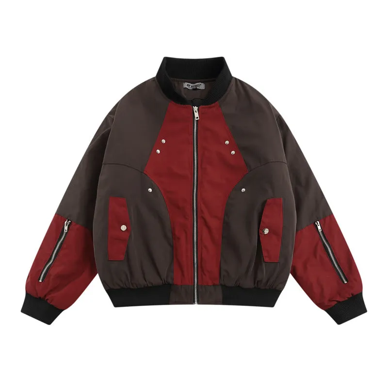 American Patchwork Bomber Jacket OV Quilted Baseball Jacket