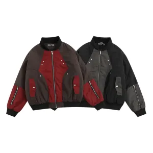 American Patchwork Bomber Jacket OV Quilted Baseball Jacket