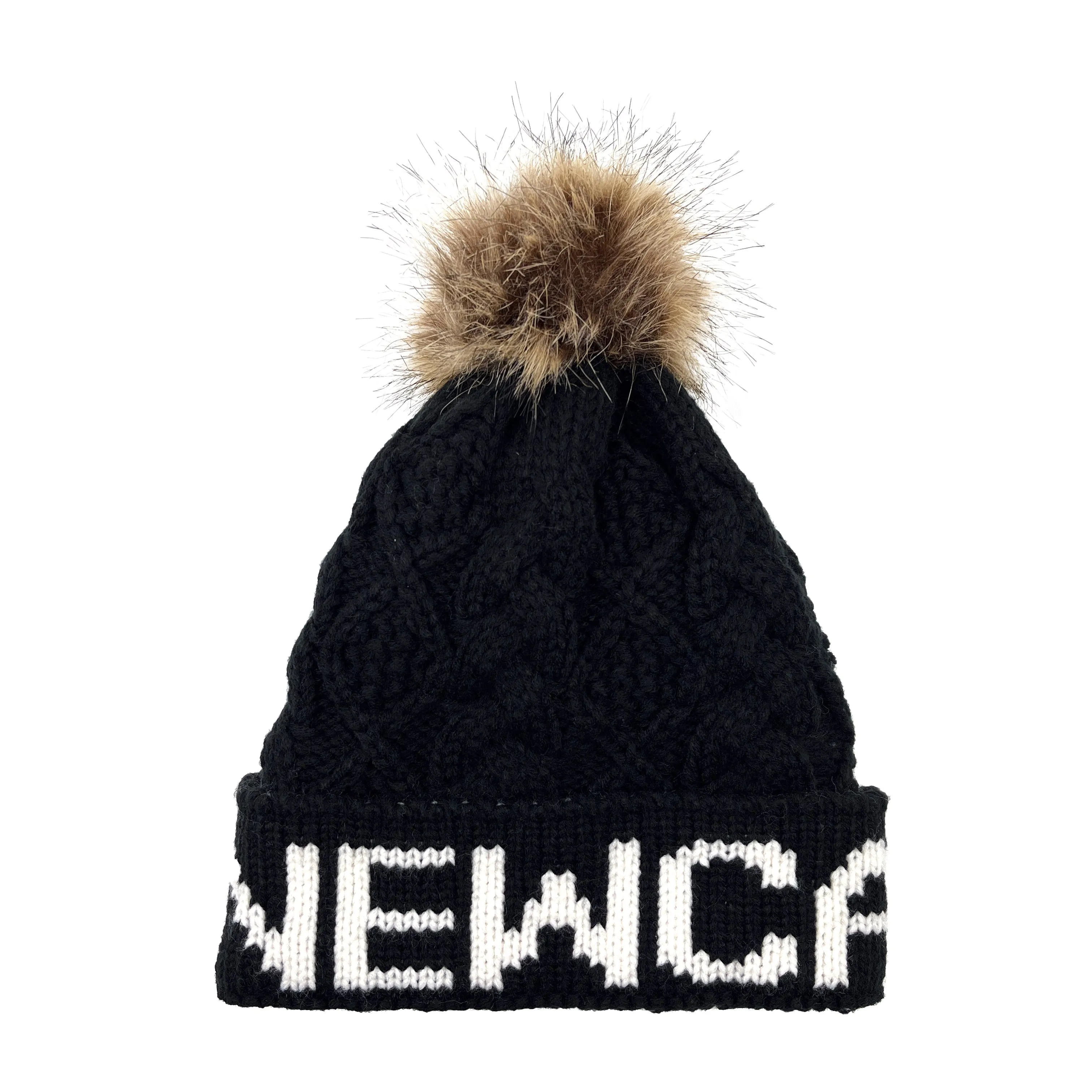 Aran Diamond Cable Newcastle Pom Pom Hat