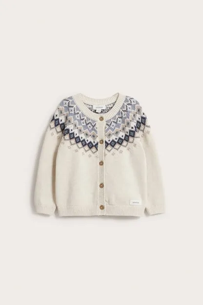 Baby beige jacquard knitted cardigan