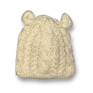 Baby Girl One Size Ivory Cable Knit Teddy Bear Winter Hat