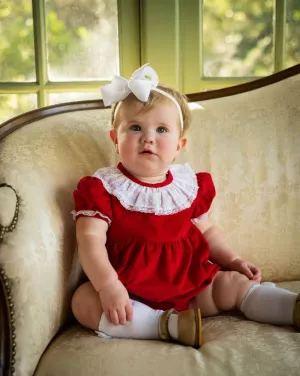 Baby Girl's Red Corduroy Christmas Bubble