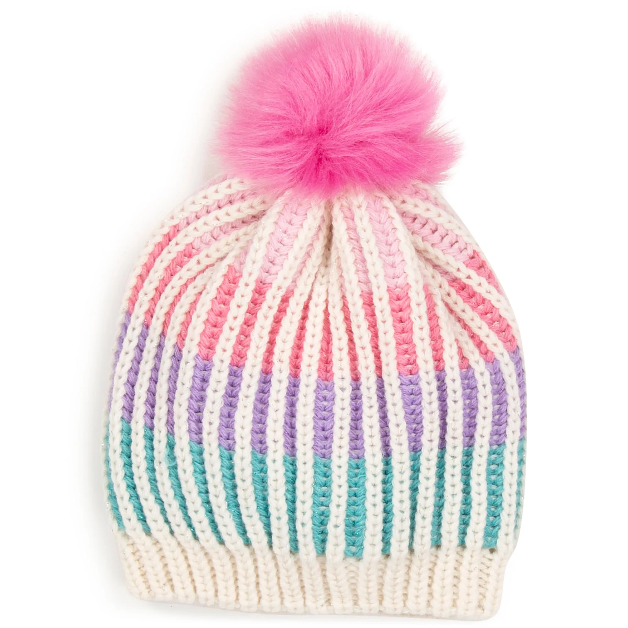 BILLIEBLUSH RIB KNIT "COOL" SEQUIN EMBROIDERY POM POM HAT