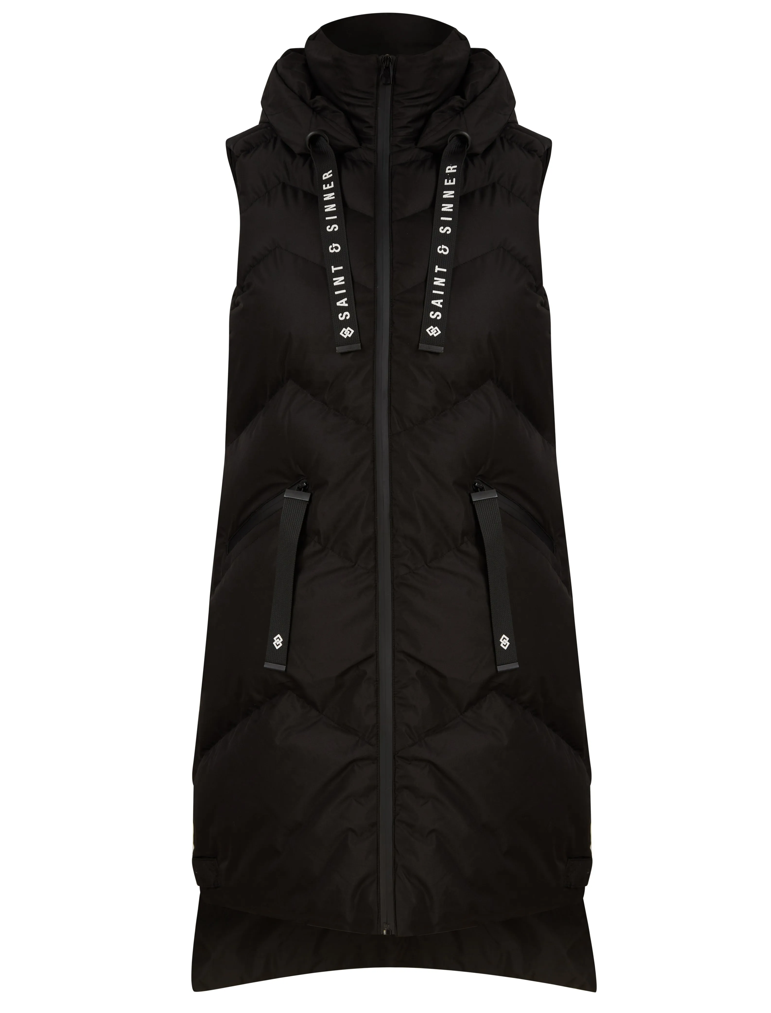 BLACK HOODED ZIP UP GILET