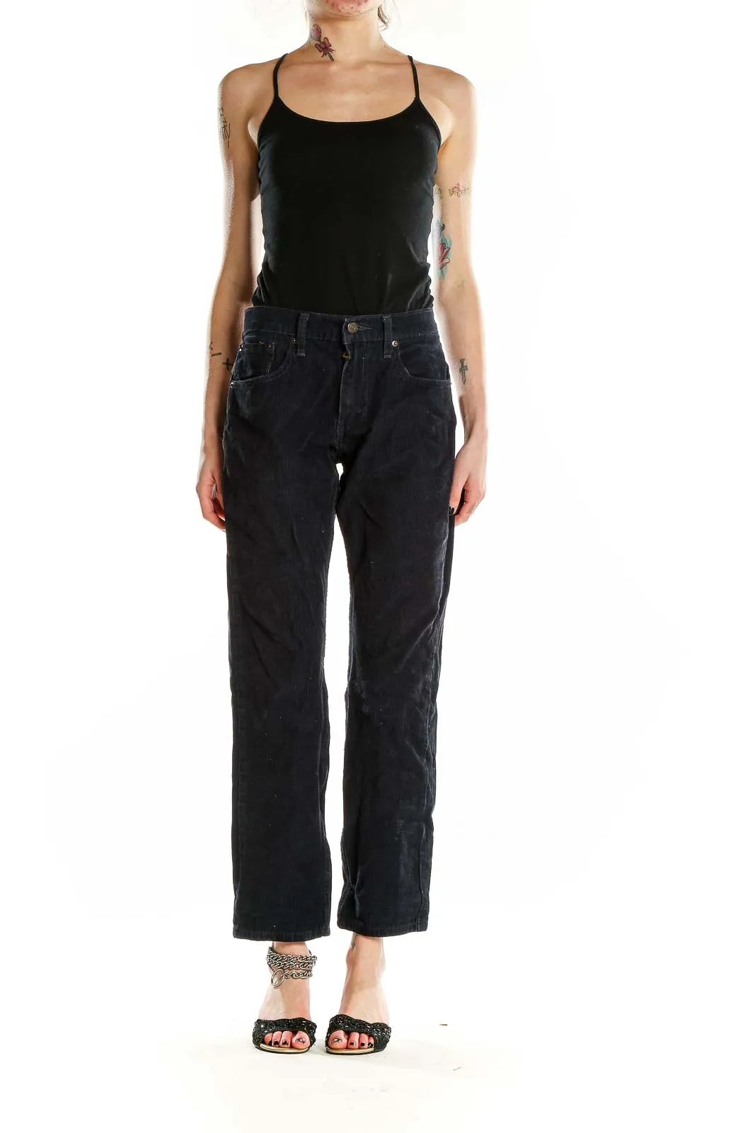 Black Straight Leg Corduroy Pants