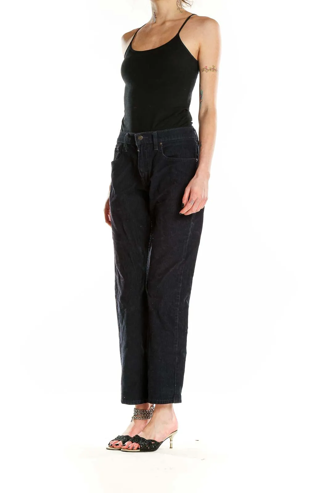 Black Straight Leg Corduroy Pants