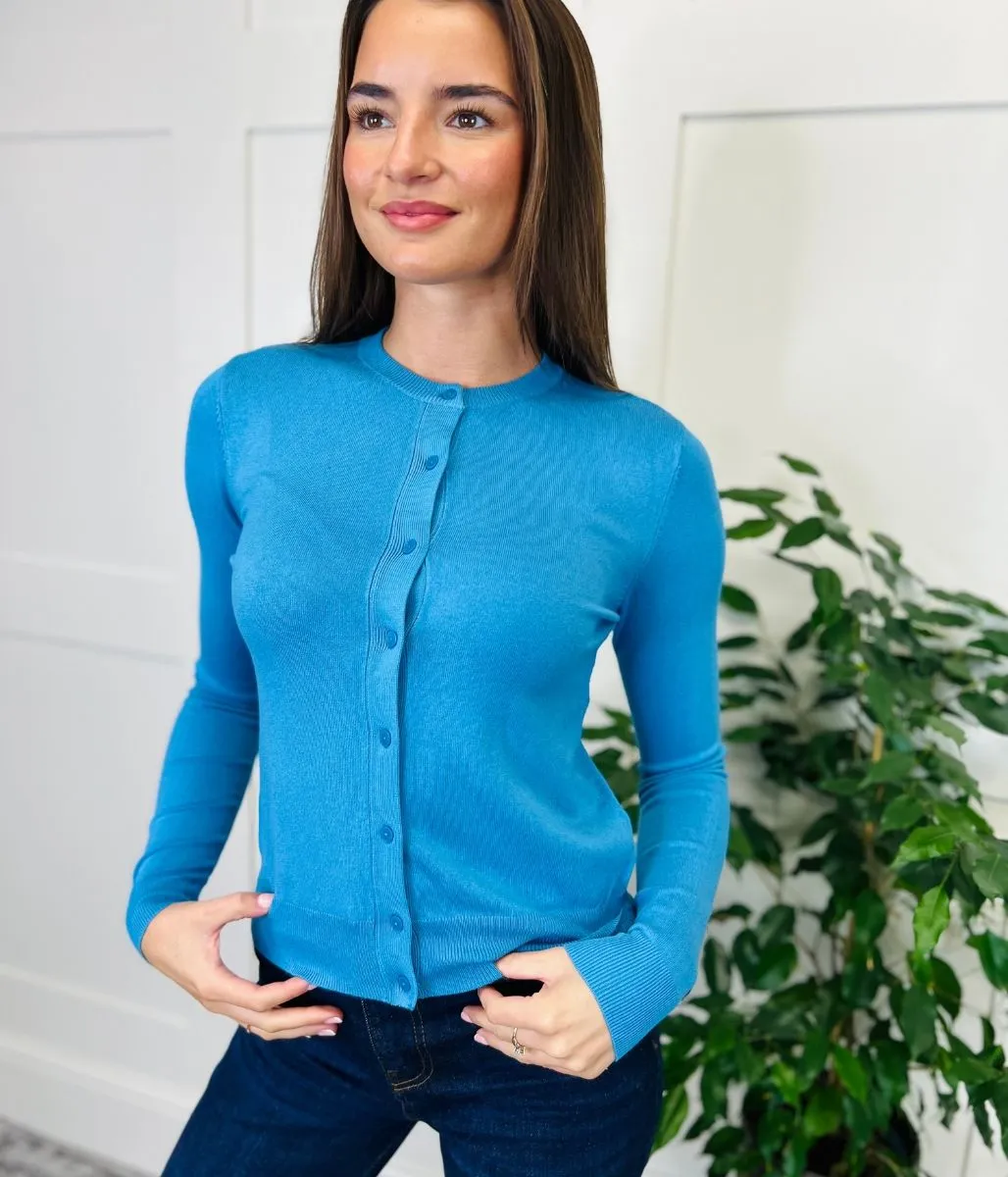 Blue Classic Round Neck Cardigan