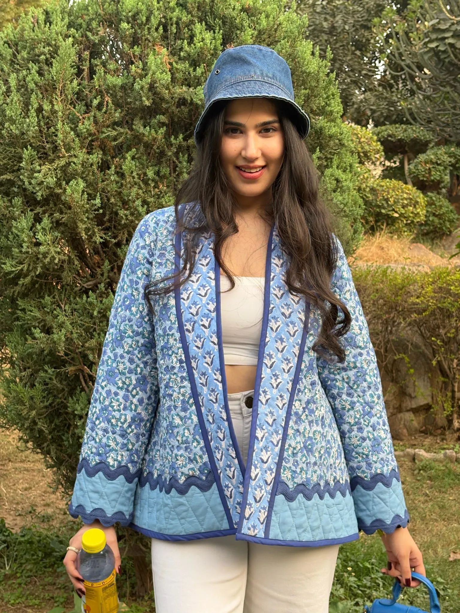 Blue Lace Quilted Shrug Jacket