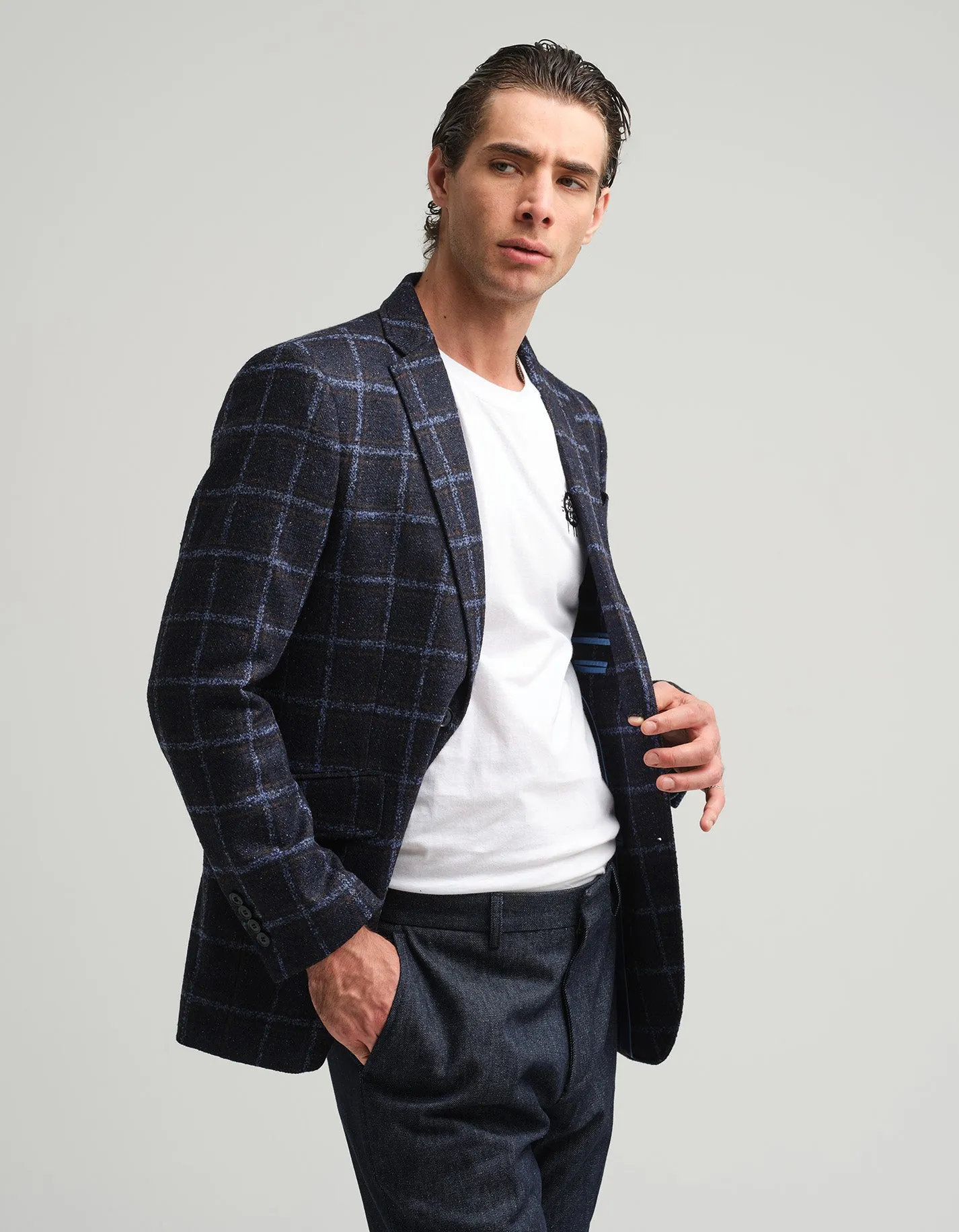 Blue Windowpane Check Jacket