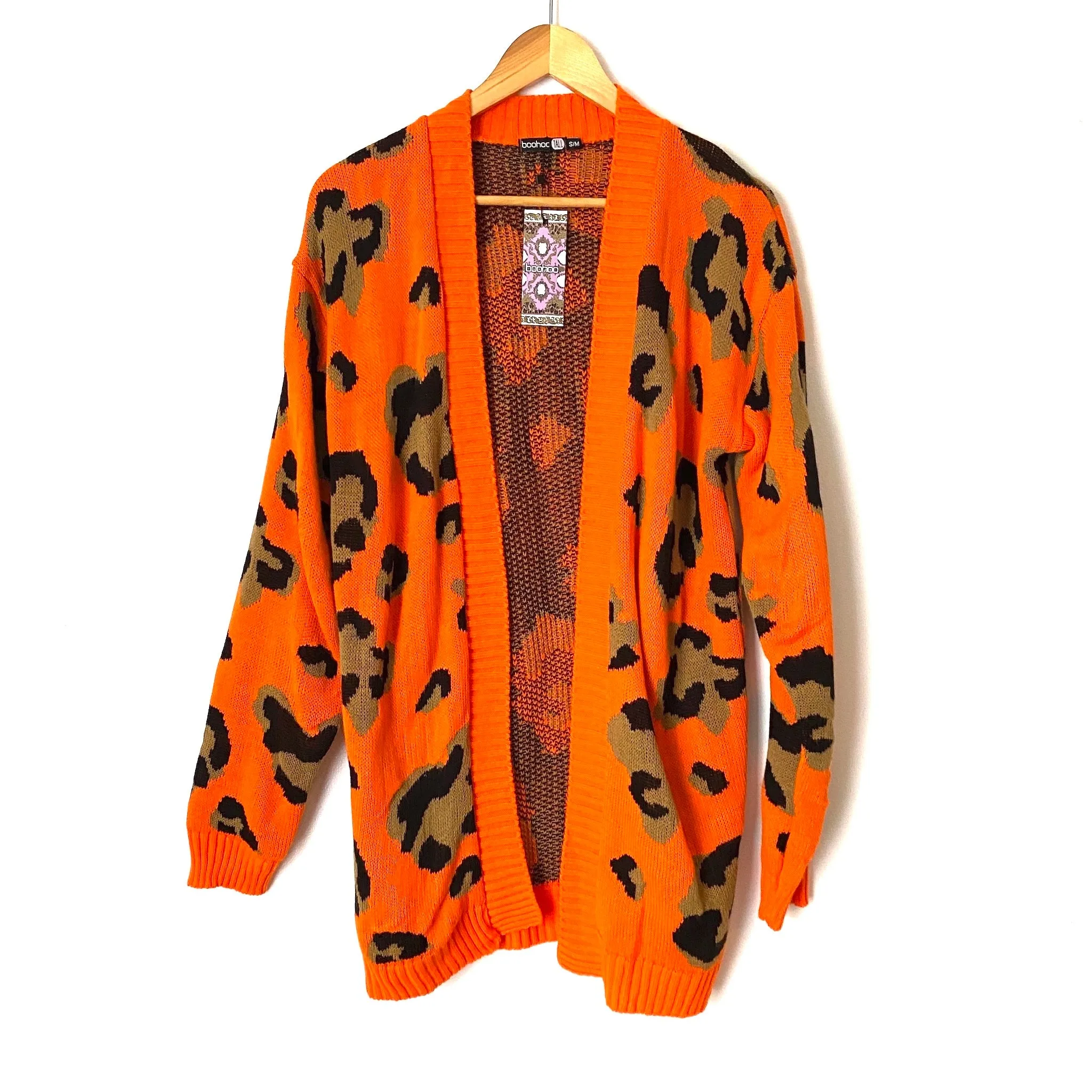 Boohoo Tall Orange Leopard Print Cardigan NWT- Size S/M