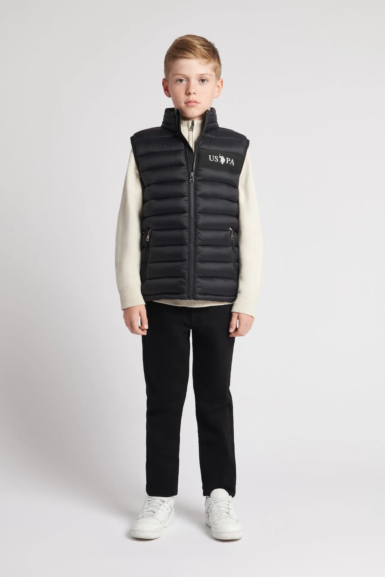 Boys Lightweight Quilted Tape Gilet in Black