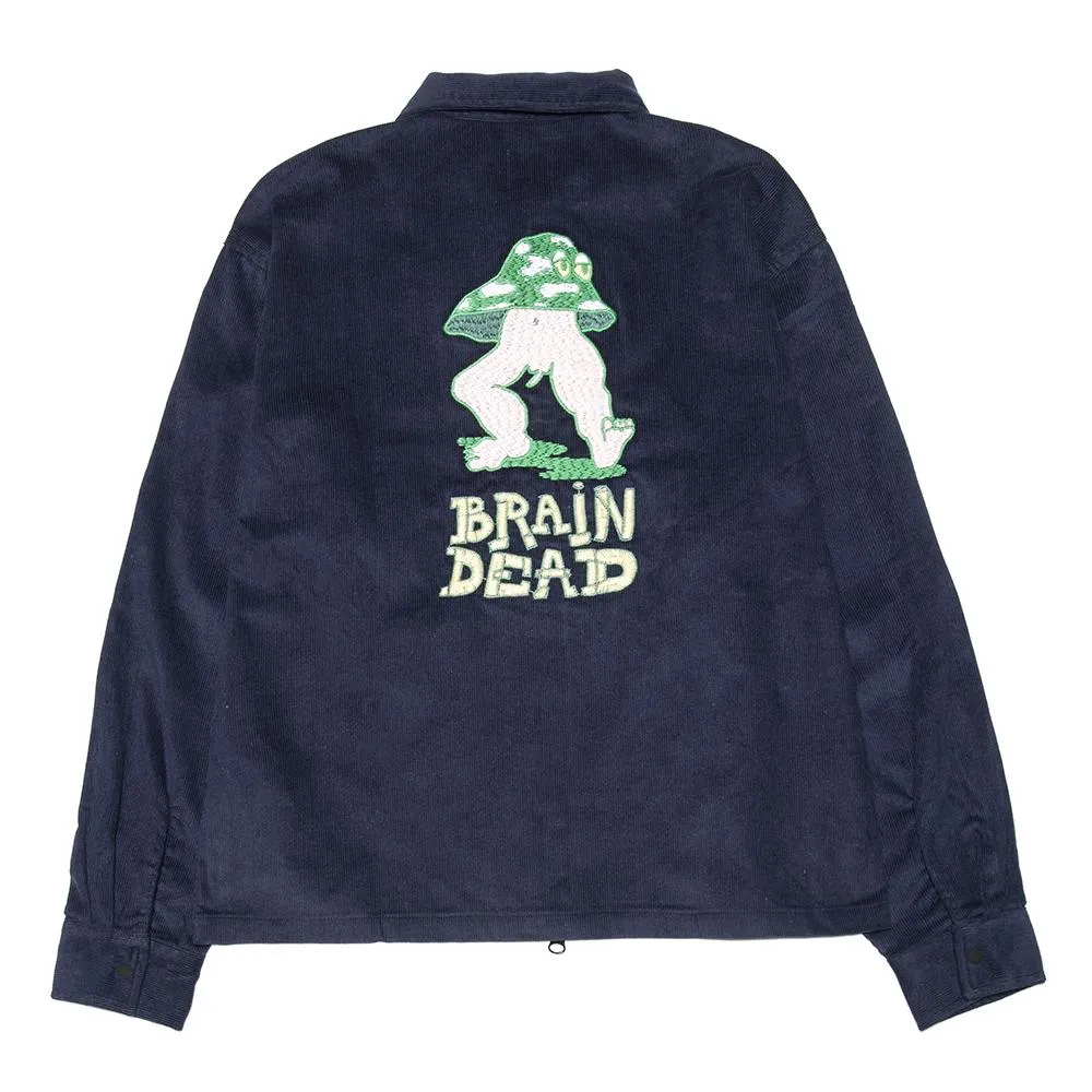 Brain Dead Mushroom Embroidered Full Zip Corduroy Shirt Jacket / Navy