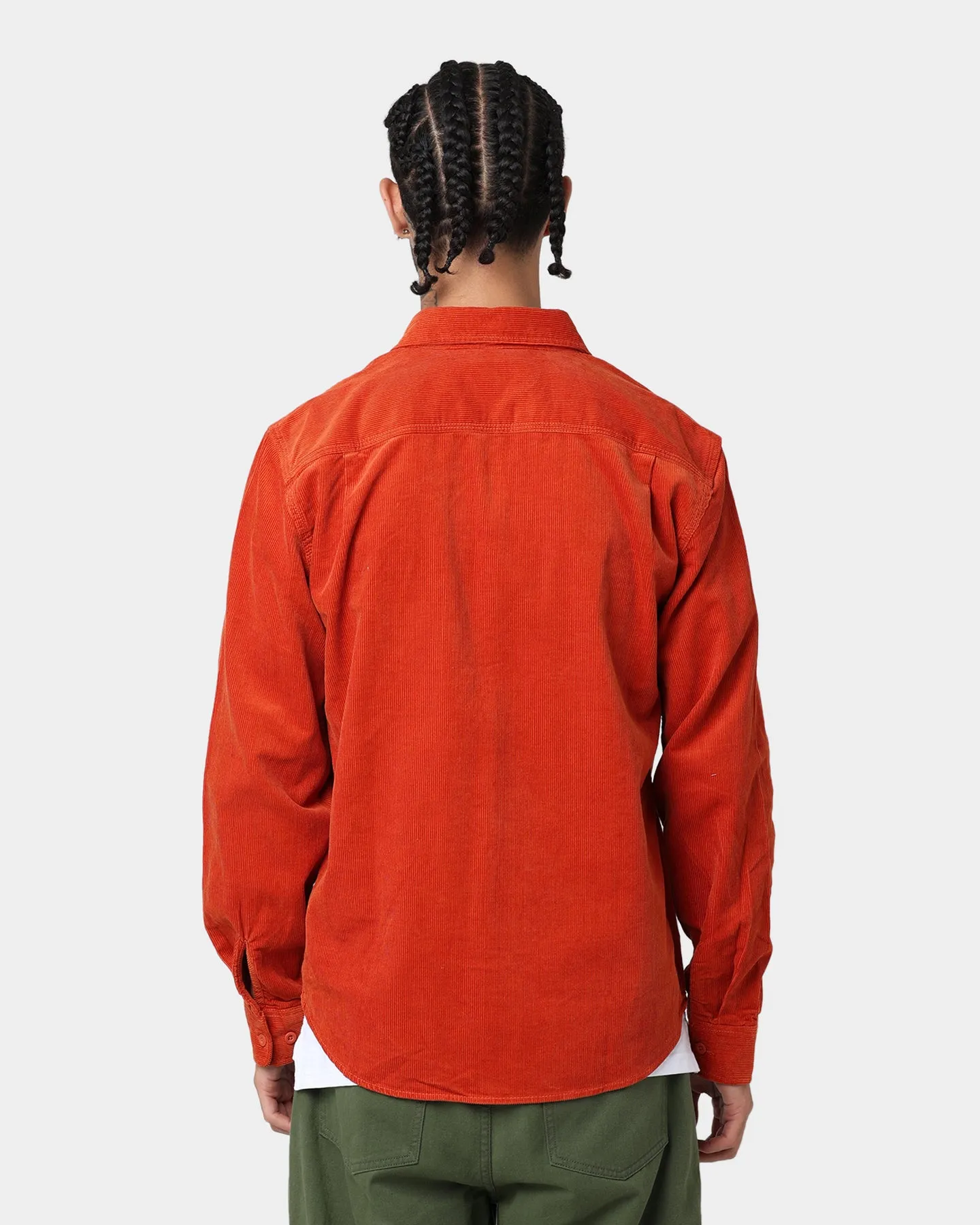 Brixton Bowery Corduroy Long Sleeve Button Up Phoenix Orange