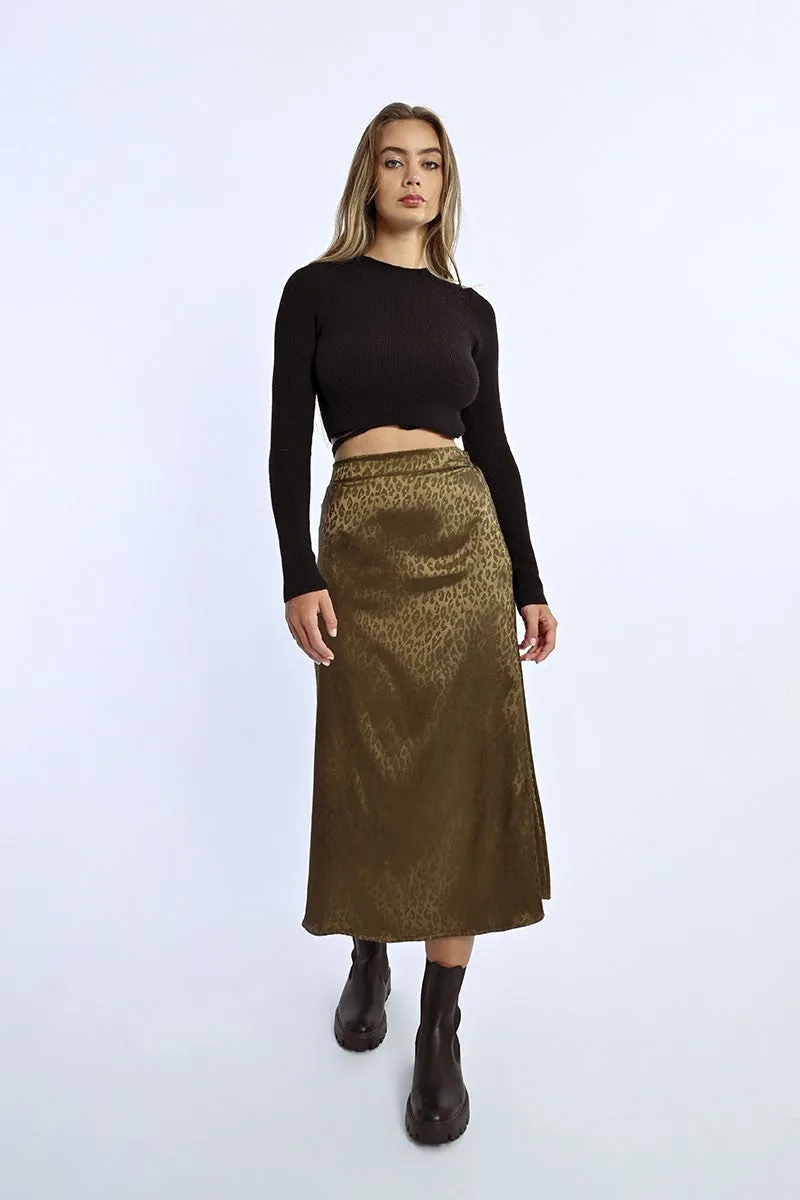 Bronze Animal Print Satin Skirt