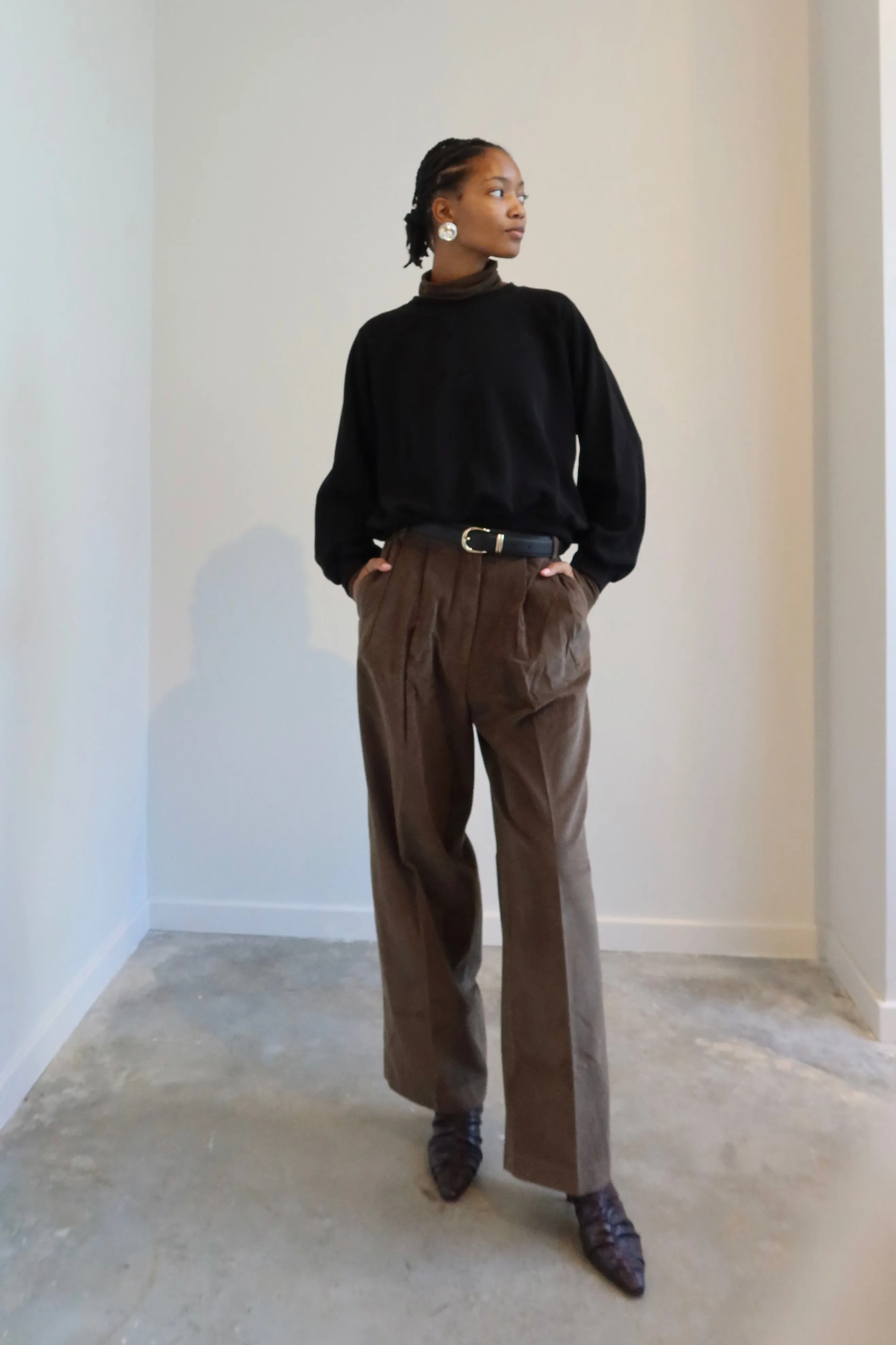 Brown Corduroy Wide Leg Pants