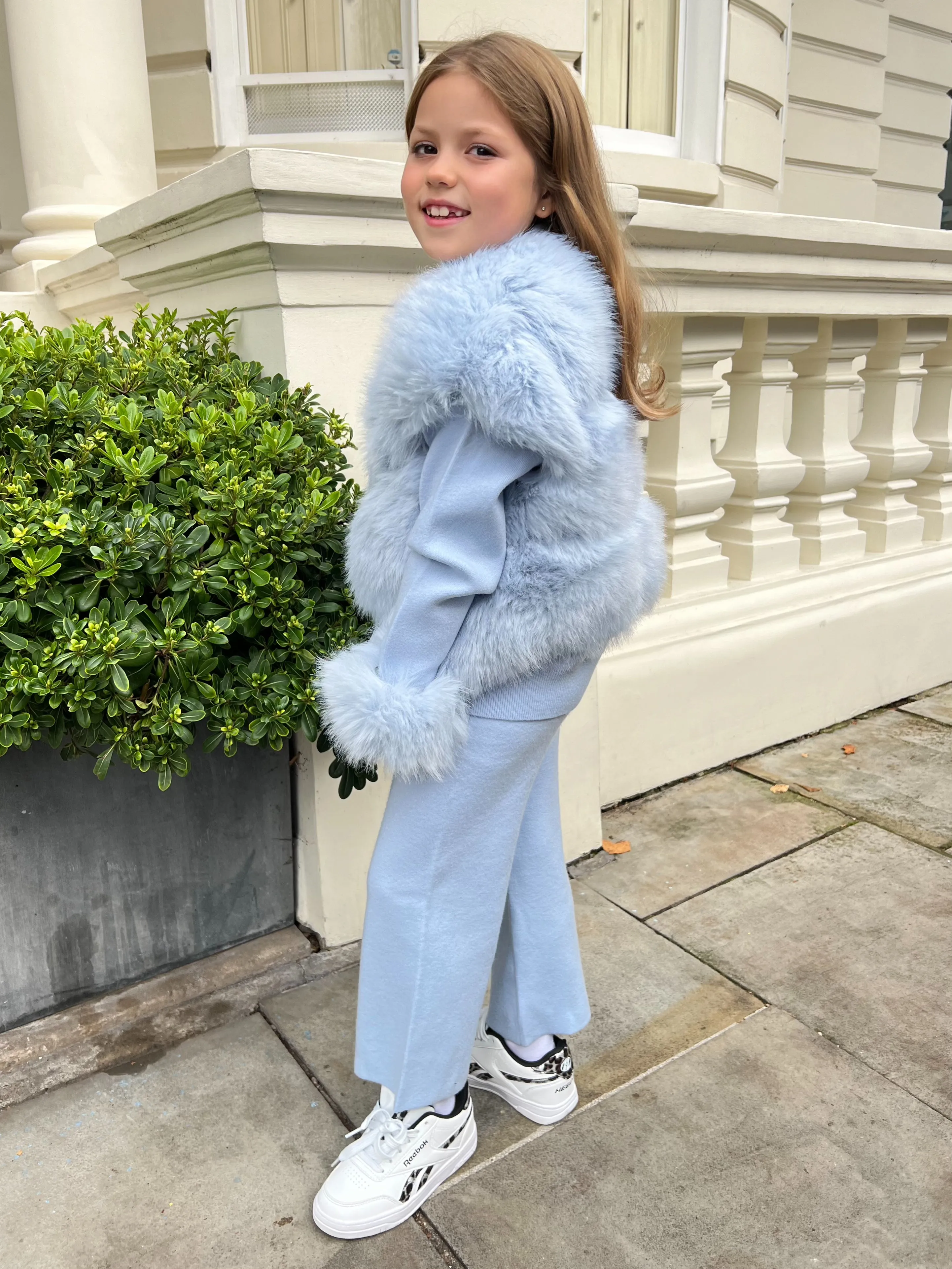 Childrens Baby Blue Premium Faux Fur Short Gilet