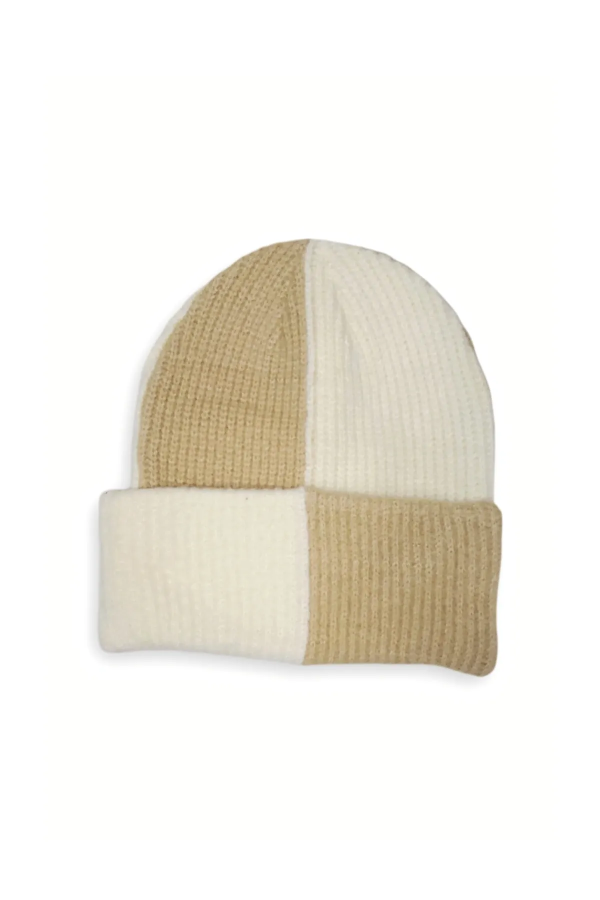 Chill Charm Oversized Checker Two-Tone Ribbed Knitted Beanie