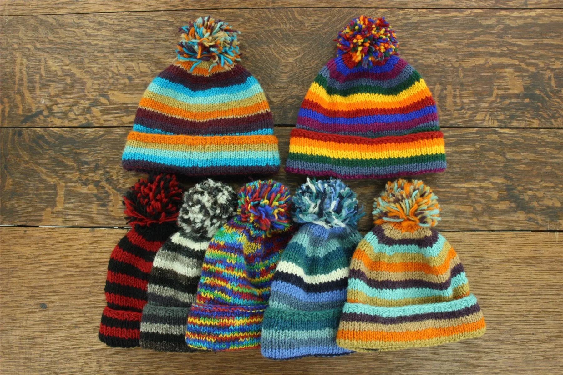 Chunky Wool Knit Beanie Bobble Hat - SD Rainbow