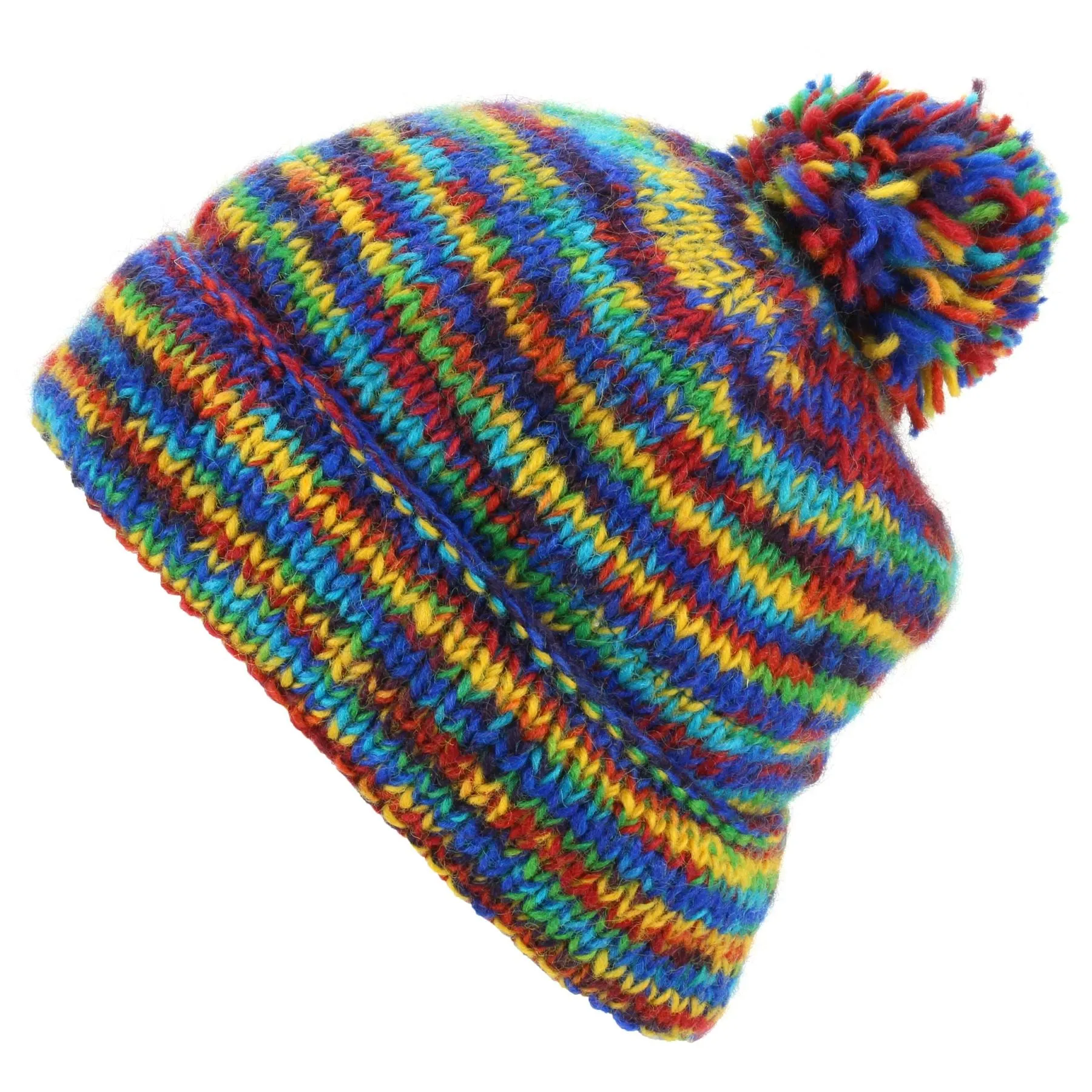 Chunky Wool Knit Beanie Bobble Hat - SD Rainbow