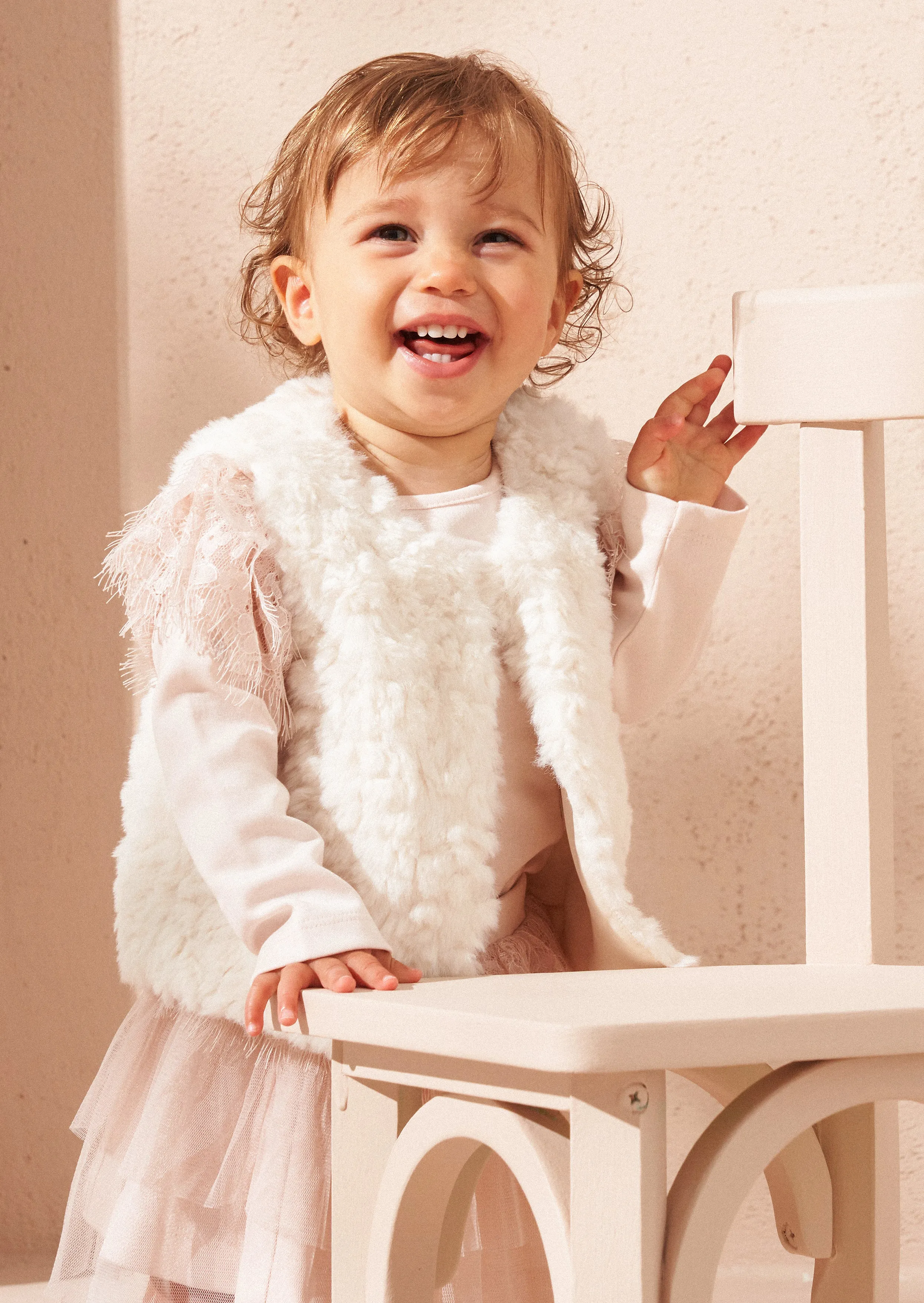 Cici Ecru Faux Fur Baby Gilet