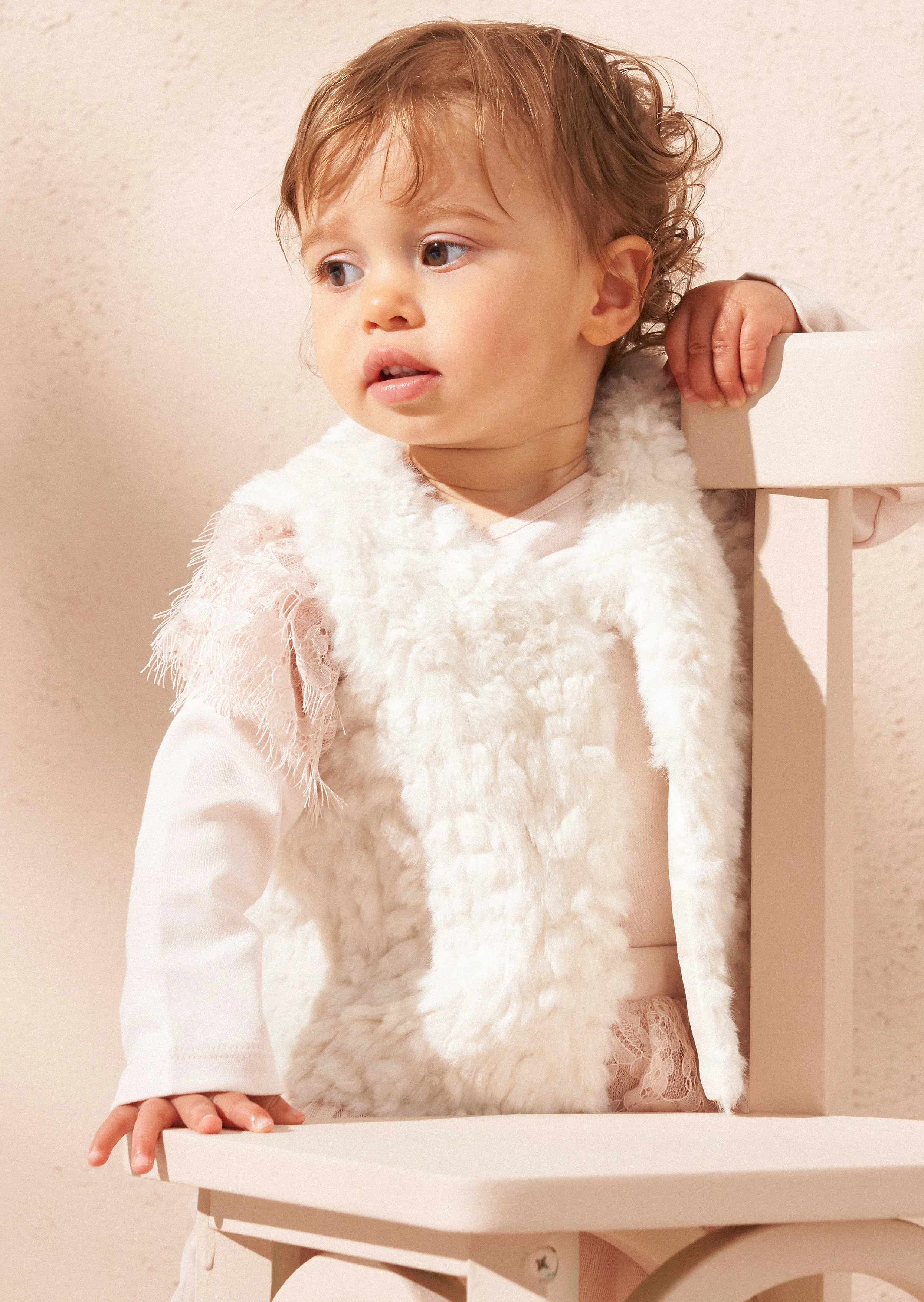 Cici Ecru Faux Fur Baby Gilet