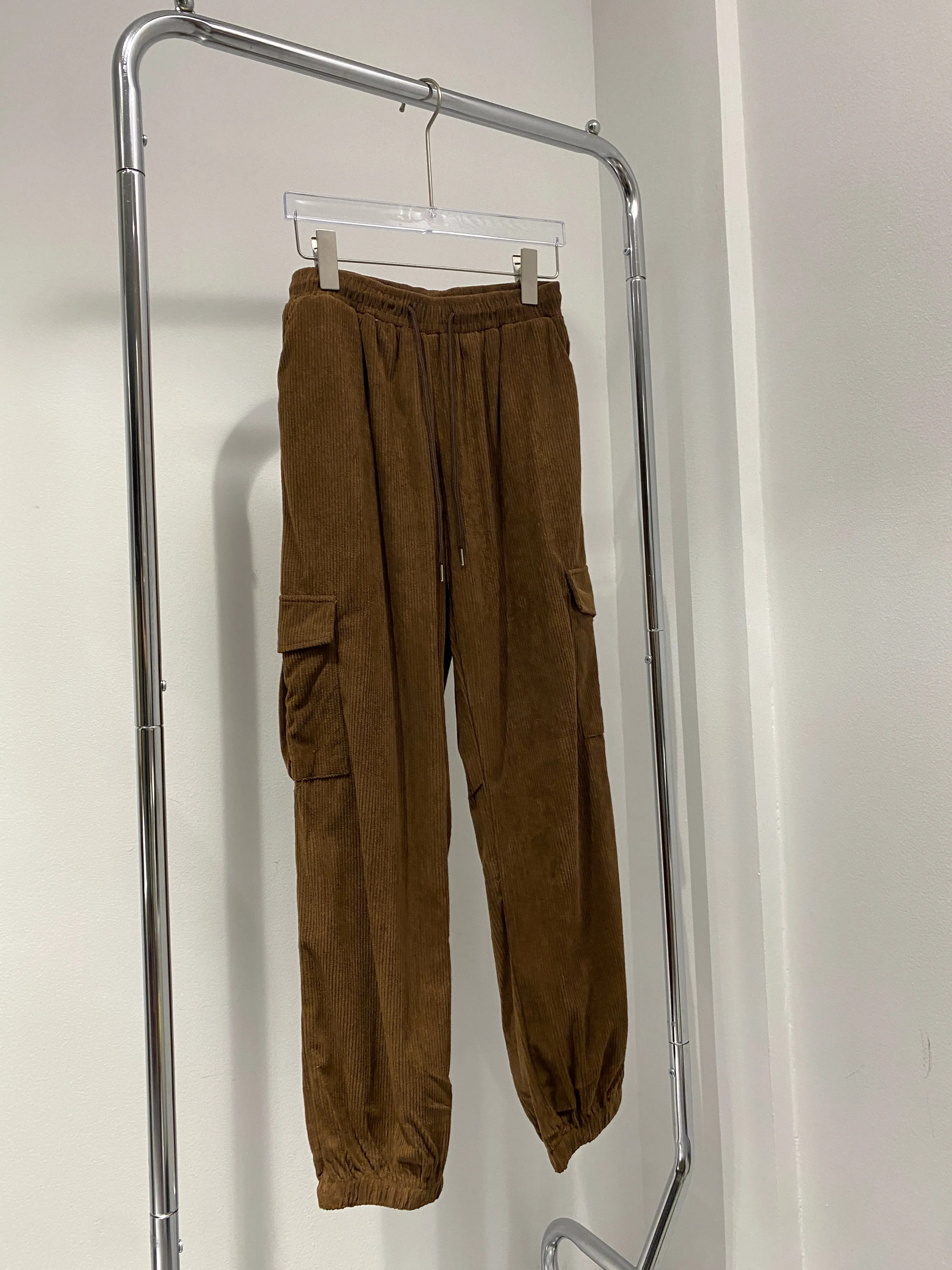 Corduroy Cargo Jogger Pants - Chocolate