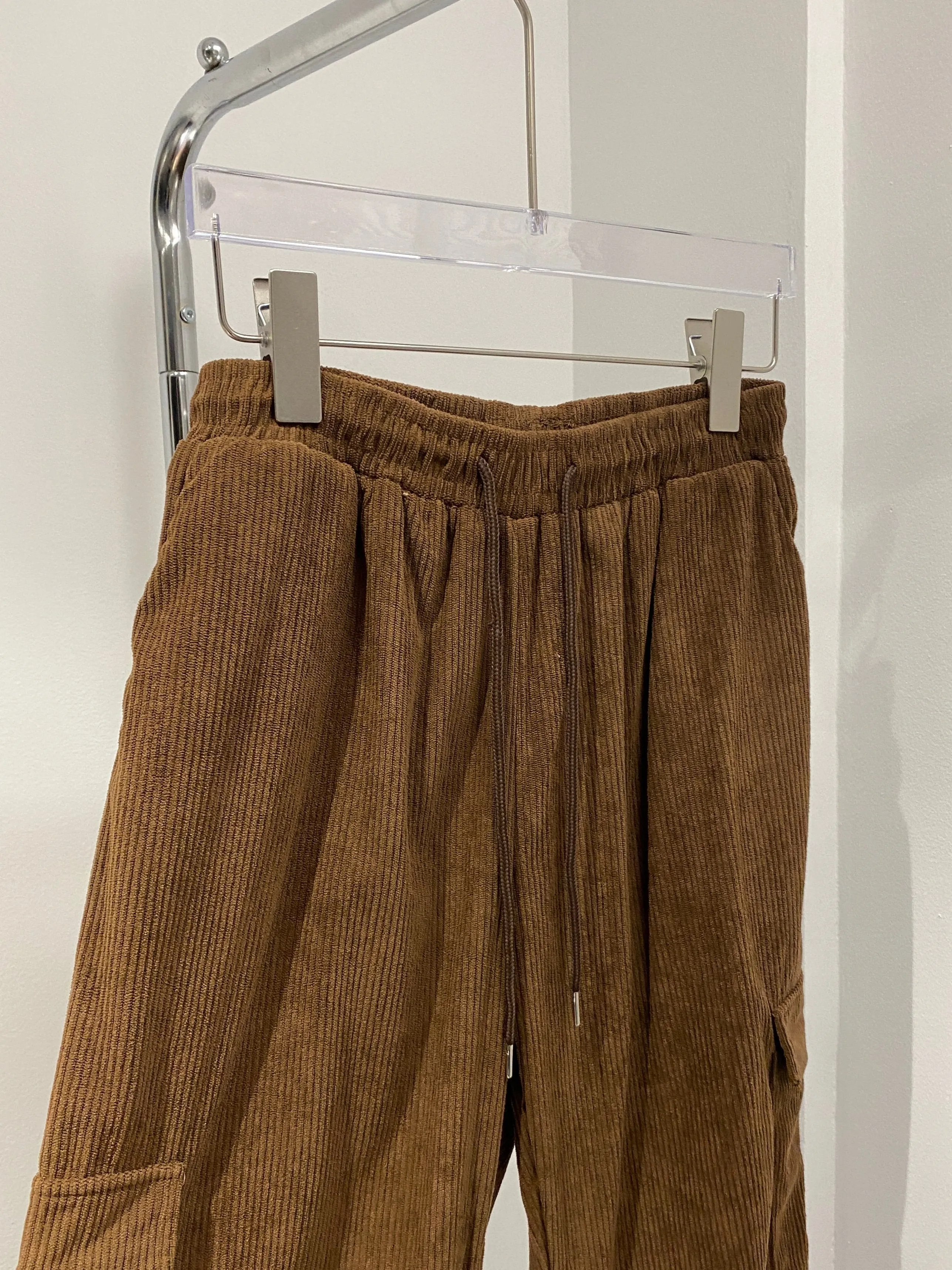 Corduroy Cargo Jogger Pants - Chocolate