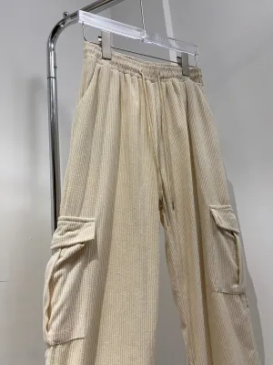 Corduroy Cargo Jogger Pants - Cream