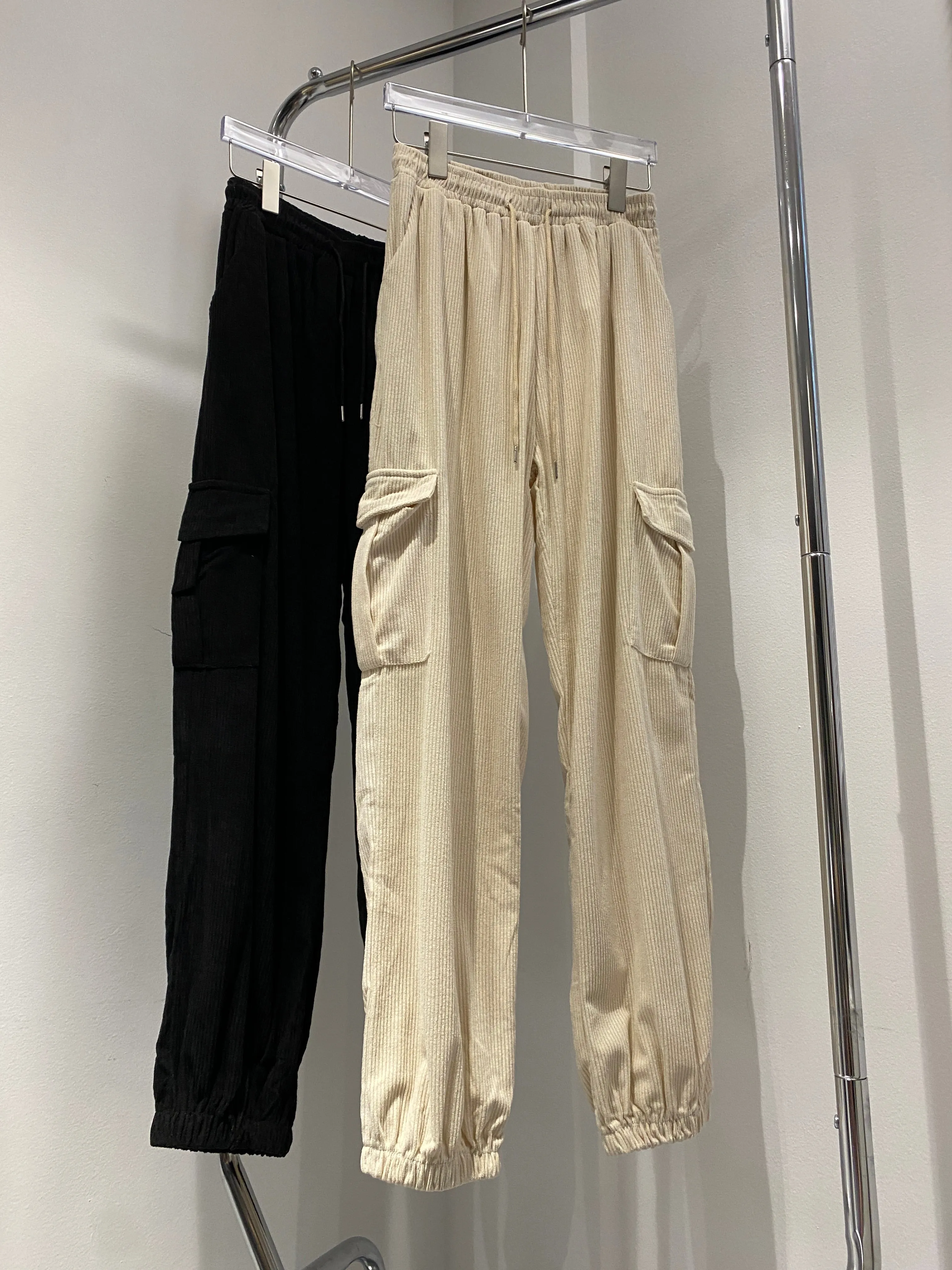 Corduroy Cargo Jogger Pants - Cream