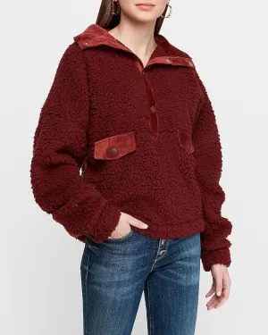 Corduroy Placket Sherpa Sweatshirt in Burnt Sienna