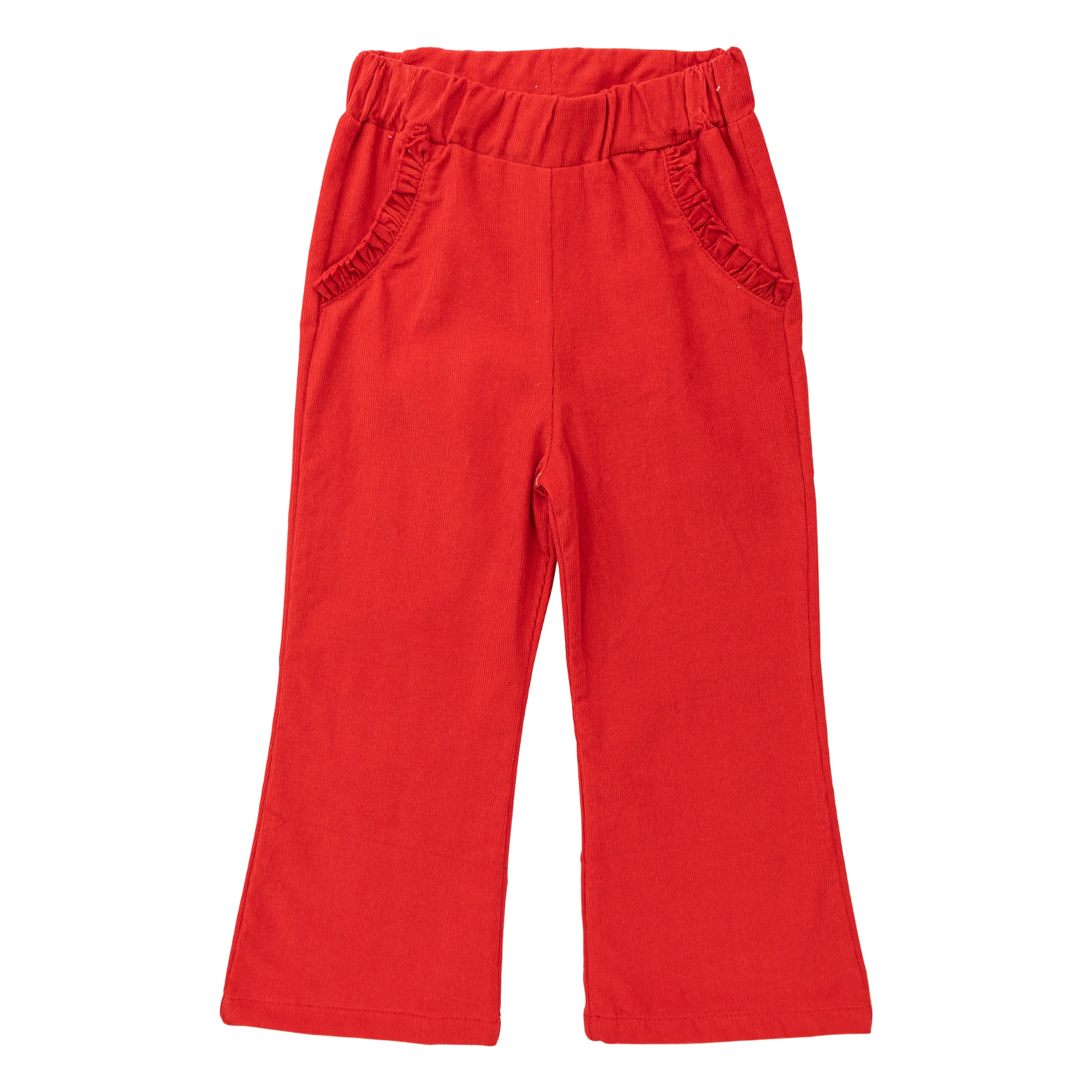 Corduroy Ruffle Pocket Pants -Deep Red