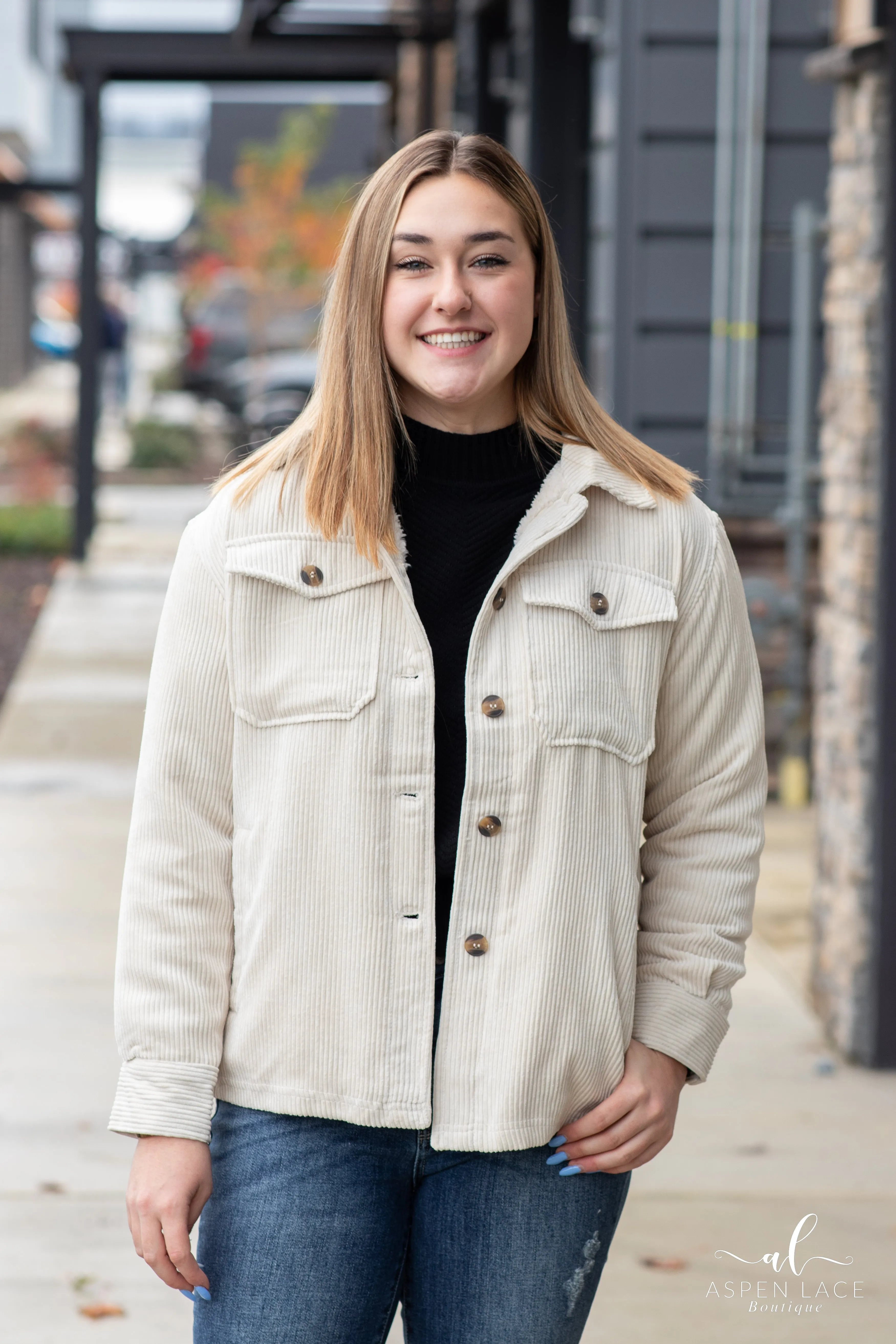 Corduroy Sherpa Jacket (Cream)