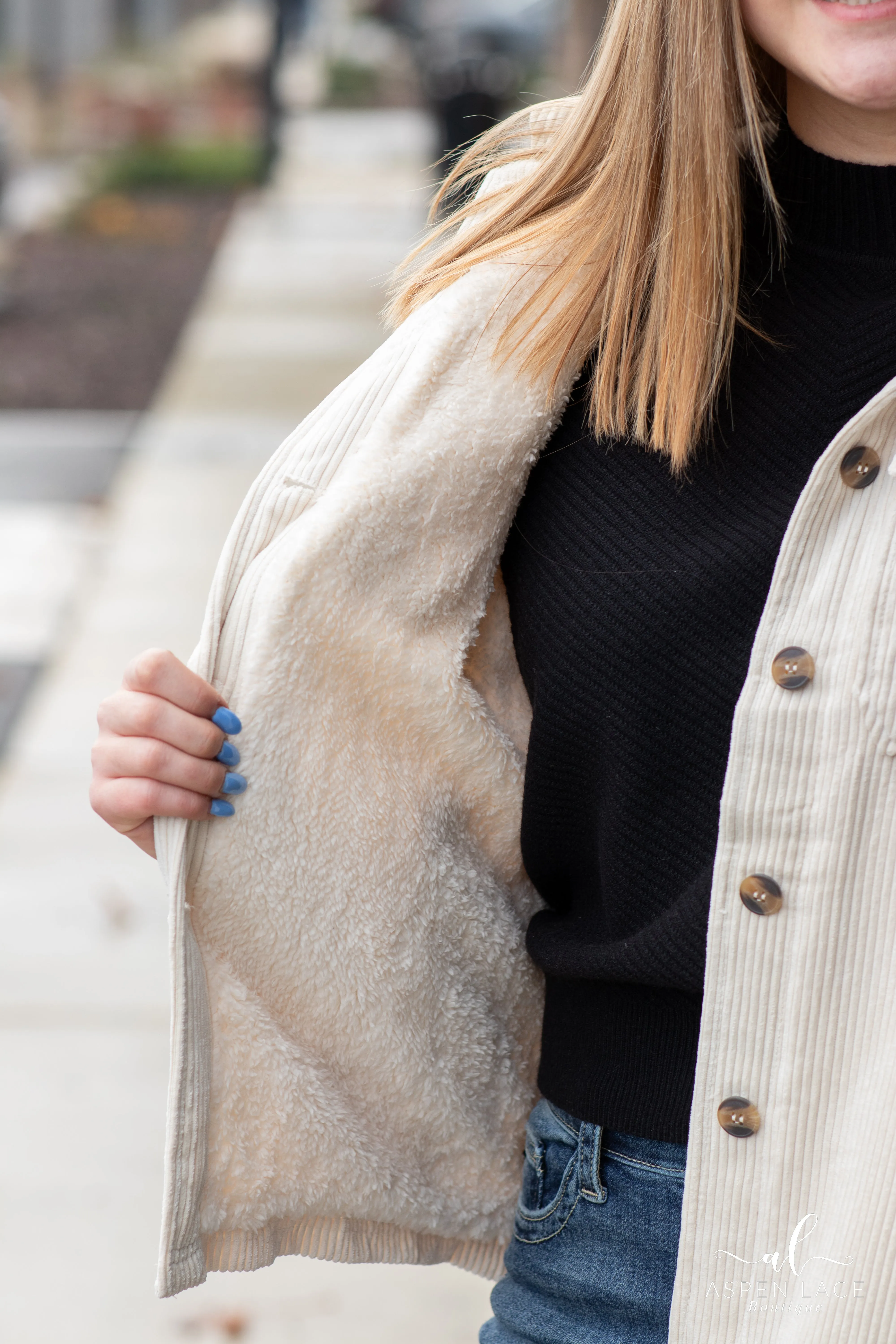 Corduroy Sherpa Jacket (Cream)