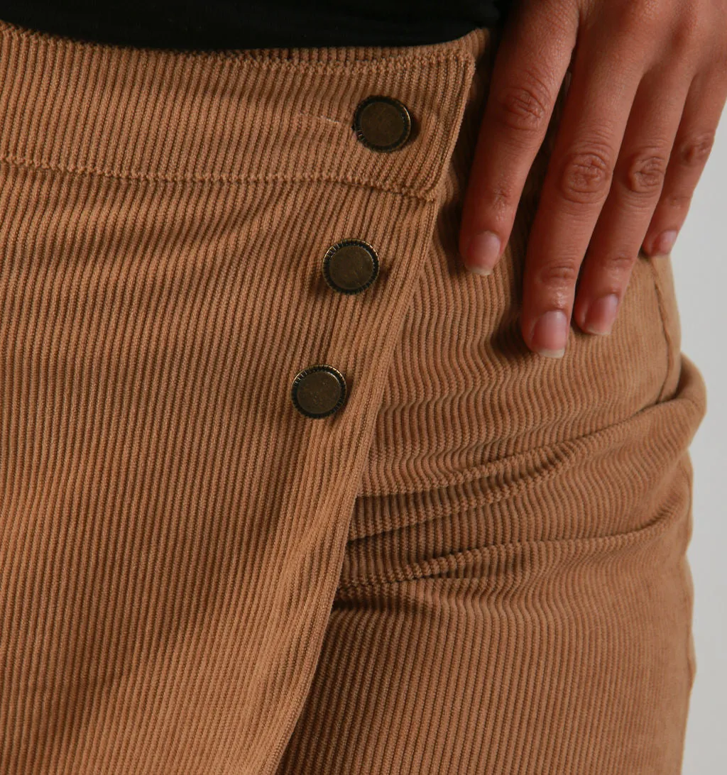 CORDUROY WRAP SKORT - TAN