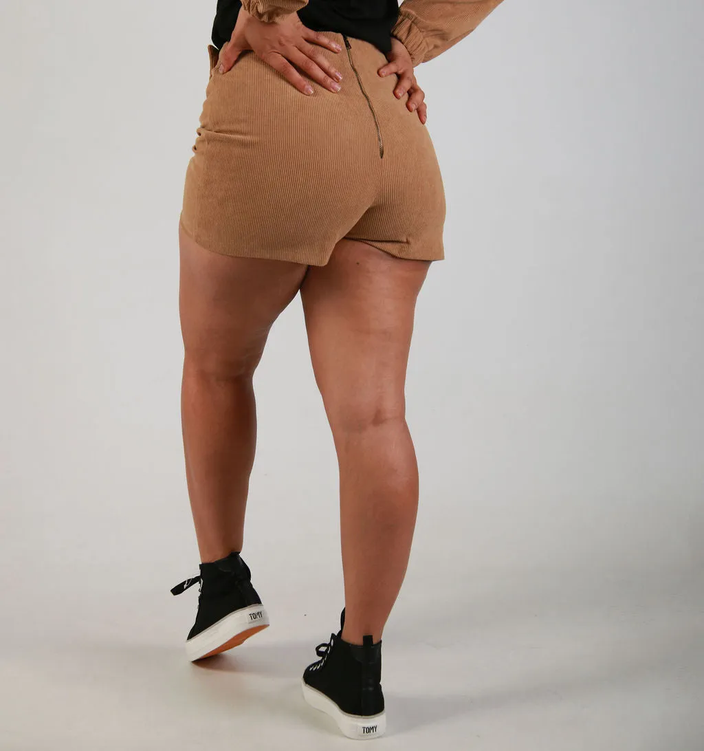 CORDUROY WRAP SKORT - TAN