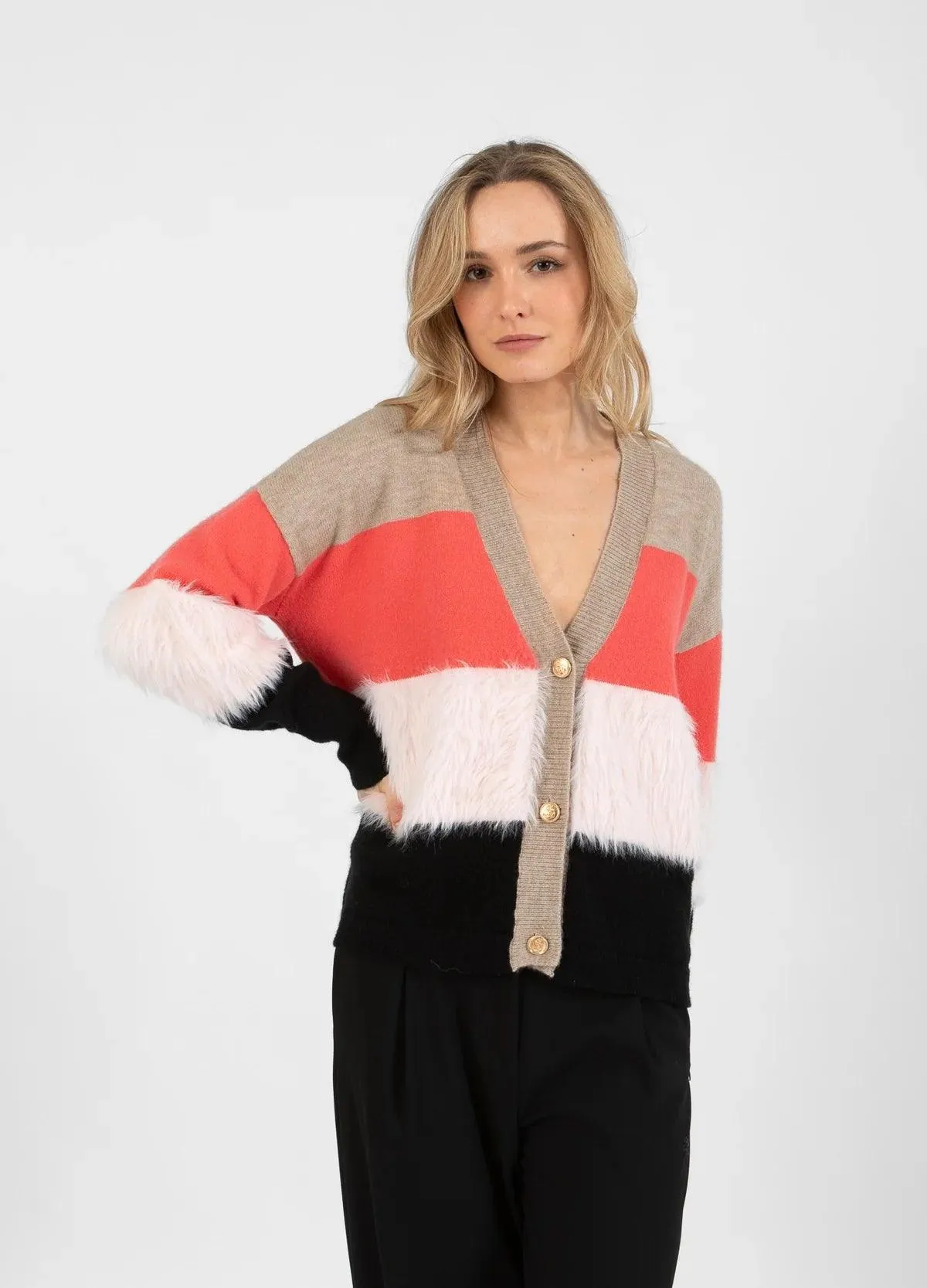 COSTER Colourblock Knit with Furry Sleeves in Multi