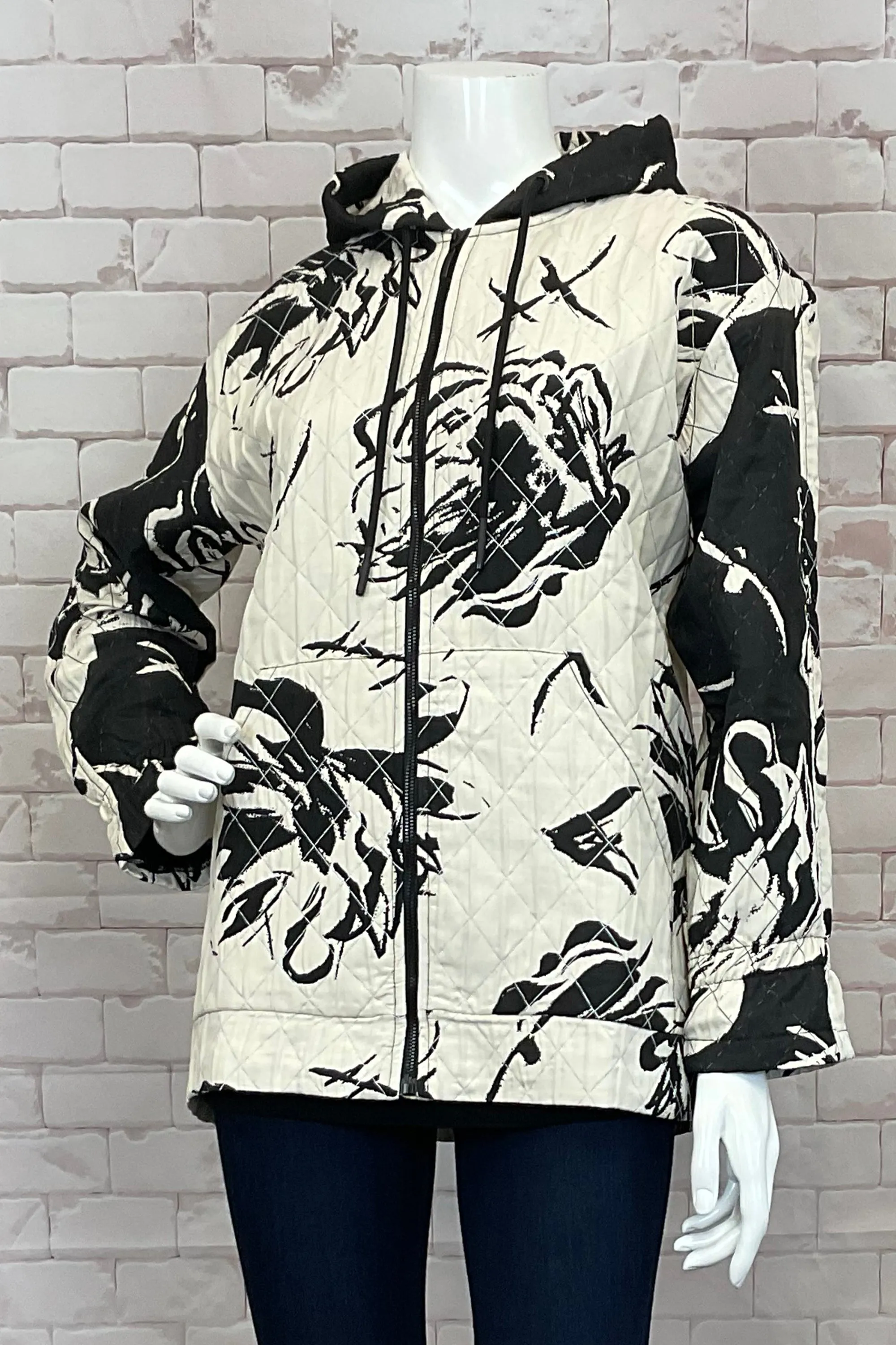 CREAM BLACK FLORAL QUILTED JACKET